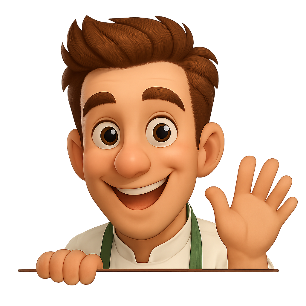 Sjef de chef kijkt blij mee vanuit de modal